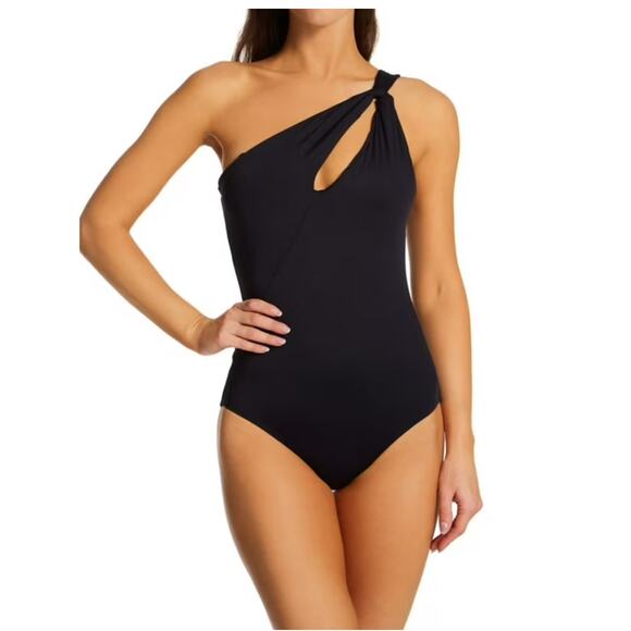 Carmen Marc Valvo One Shoulder Swimsuit Size 6 Black NWT Beach Resort Summer - Picture 1 of 7